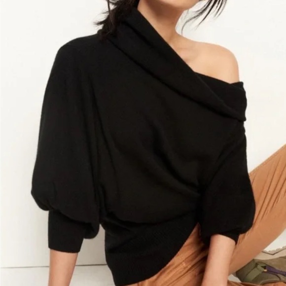 Anthropologie Sweaters - Anthropologie Cashmere Black Off-Shoulder Sweater
